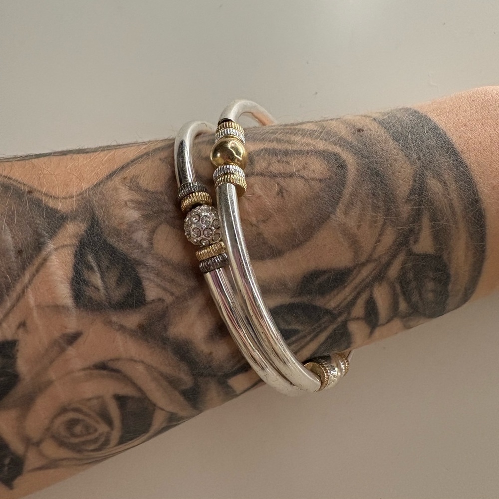 Silver & Gold Mixed Metal Cuff Bracelet Set